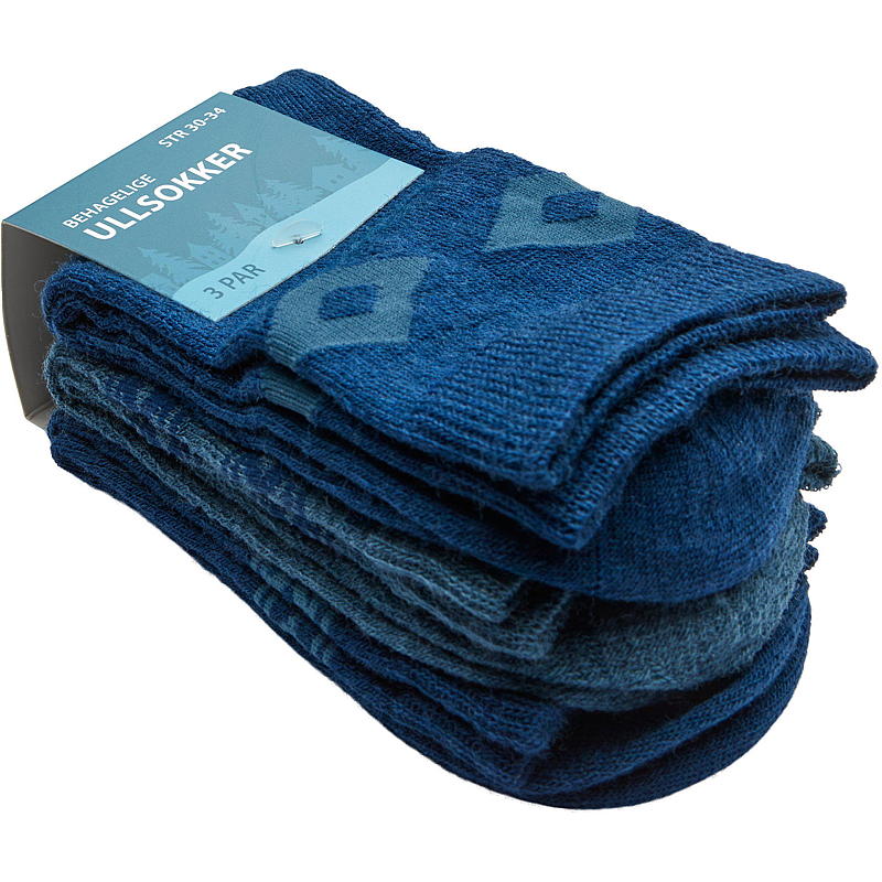 Wollen sokken, 3-pack, maat 25/29-35/39, blauw