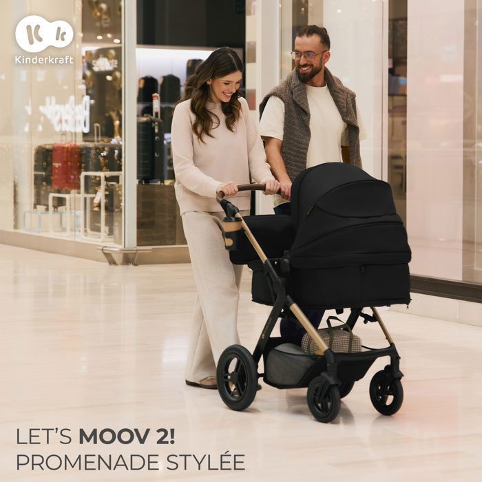 Sistema di viaggio Kinderkraft MOOV2 XL 3 in 1, con seggiolino auto i-Size, navicella XL grande, sistema di viaggio, grigio