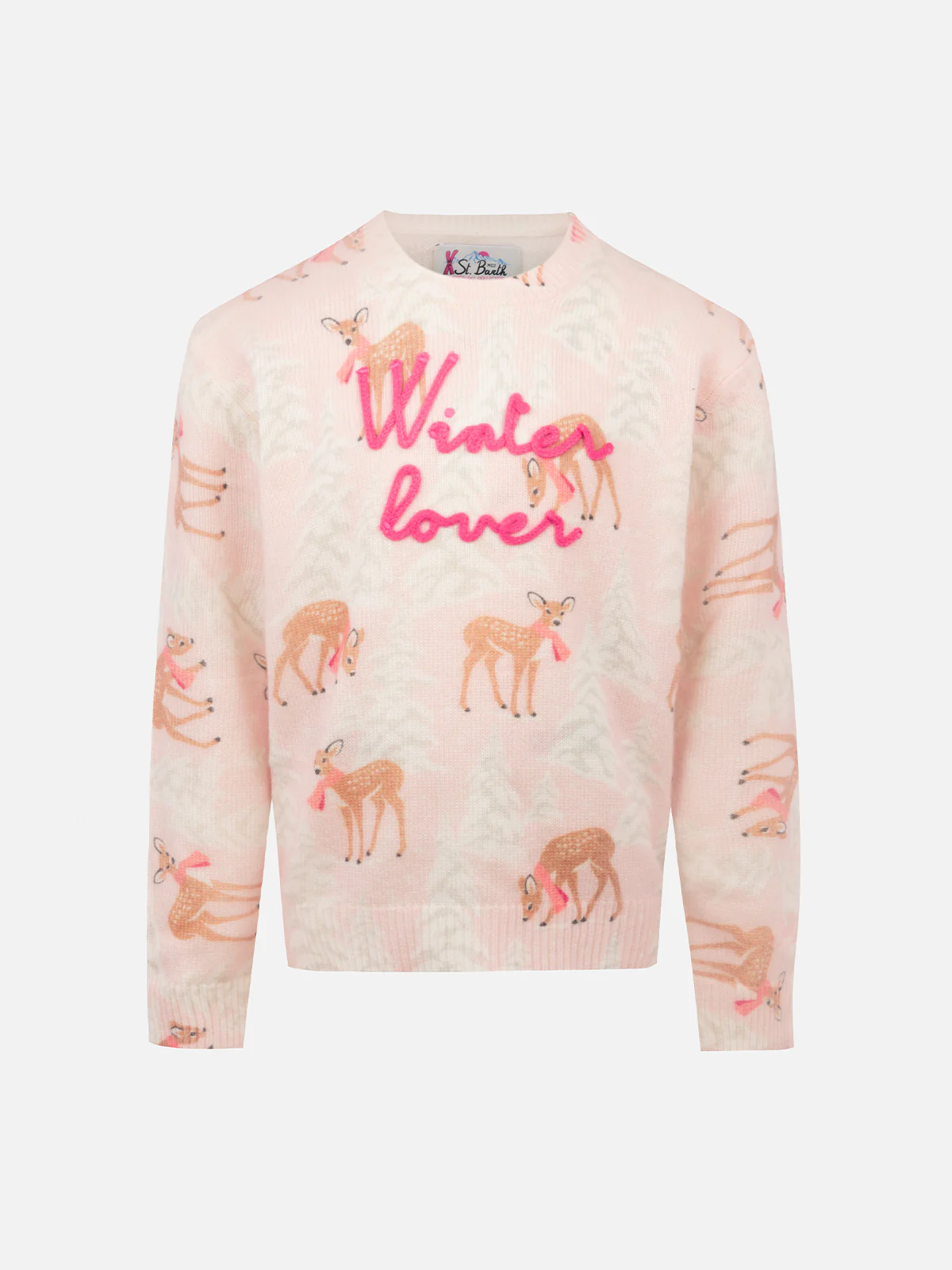 Roze prinsessentrui met ronde hals voor meisjes met dennen- en kersenprint.