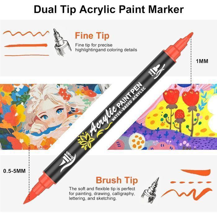 36 Pcs Feutre Acrylique Peinture stylo - Acrylic Paint Marker pour Bois, Toile, Verre, Céramique - Marqueur Peinture Acrylique à
