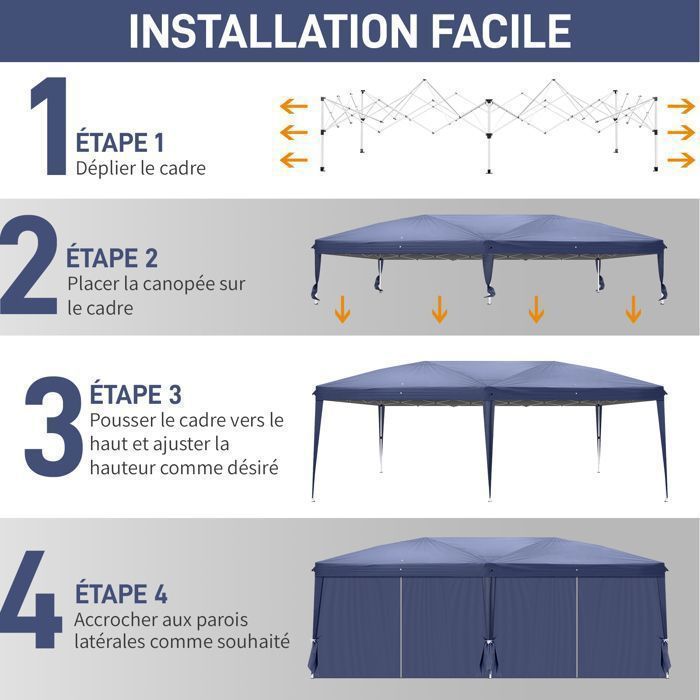 Tonnelle Pliante 3x6m wasserdichter Stall, tonnelle de jardin exterieur Anti-UV, Transporttasche - Blau