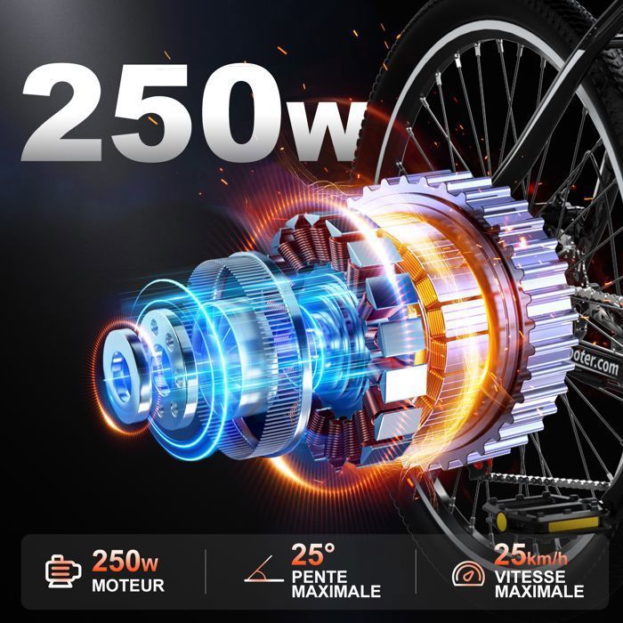 RCB Vélo Électrique 26 Pouces E-Bike Urbain Adulte,Moteur 350W,Batterie 36V/10.4Ah,7 Vitesses,Contrôle APP, Noir