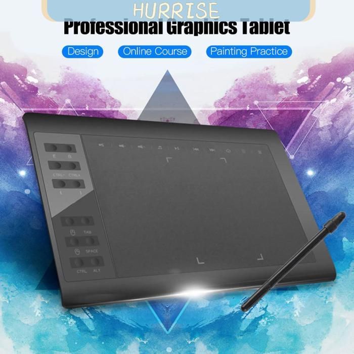HURRISE Tablette de dessin graphiques Tablette de dessin graphique professionnel de 10 x 6 pouces 12 materiel Forfait Noir 4