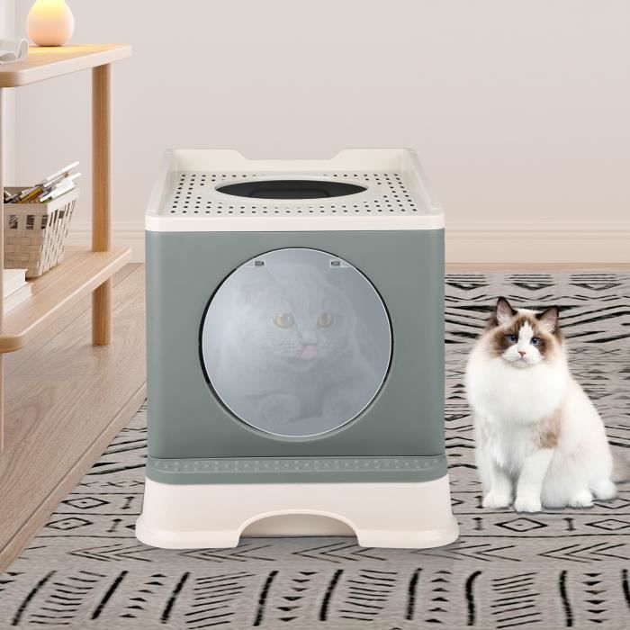 HSTURYZ Enclosed Cat Litter Box - Toilet House with Removable Tray - Grey