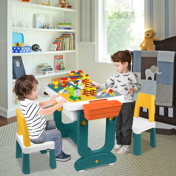 Table d'activités - LARS360 - Multifonctionnelle - 1 Table + 2 Chaises - 300 Blocs - Sécurisée