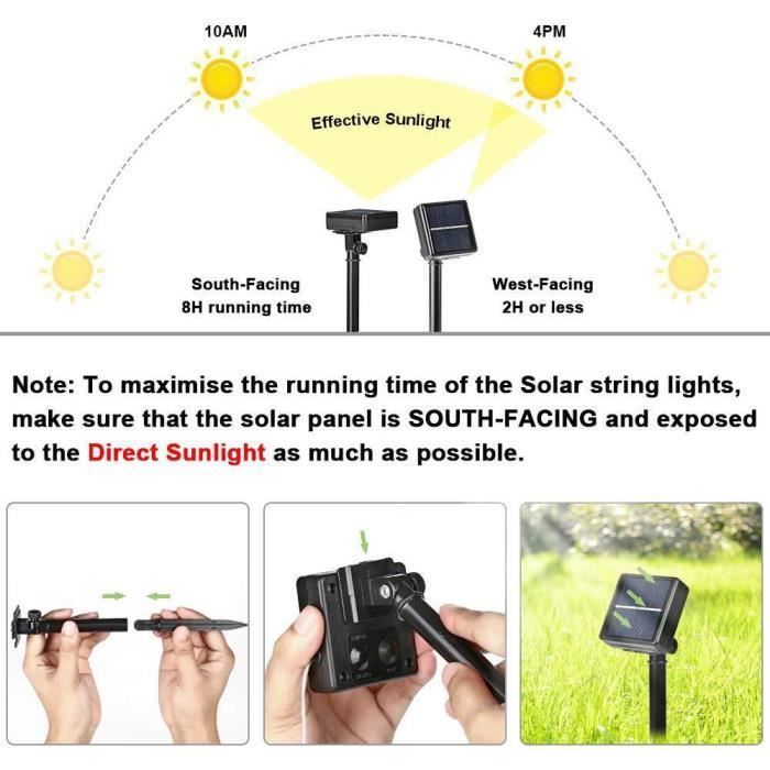 Guirnalda de luces solares para exteriores - Litogo - 10 metros - 100 luces - Luz amarilla