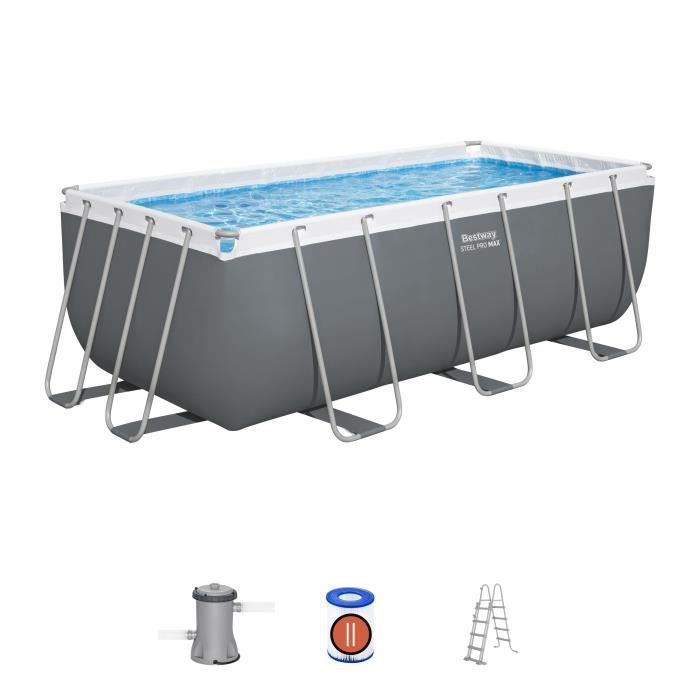 Kit de piscina tubular elevada BESTWAY - Steel Pro Max - 422 x 201 x 122 cm - Rectangular (filtro de cartucho, escalera, 1 cartucho)