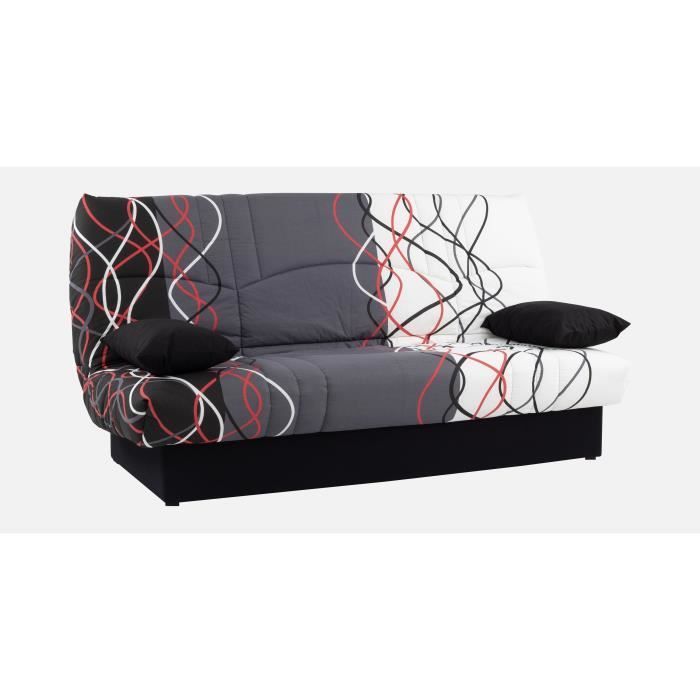 Divano letto a 3 posti con meccanismo click-clack - Tessuto con stampa graffiti rossa e nera - L 190 x P 92 cm - DREAM - Stile contemporaneo