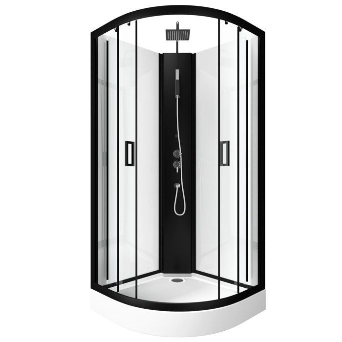 Mampara de ducha semicircular LIFT UP BLACK de 85x85x235cm