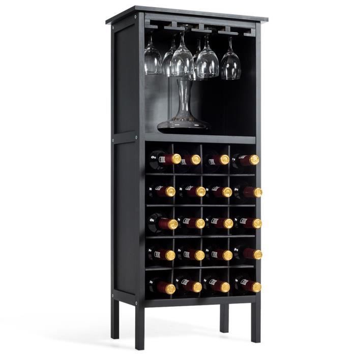 Casier à vin - Porte-Bouteille en Bois - Capacité 20 Bouteilles - Noir - Dimensions 42x24,5x96 cm