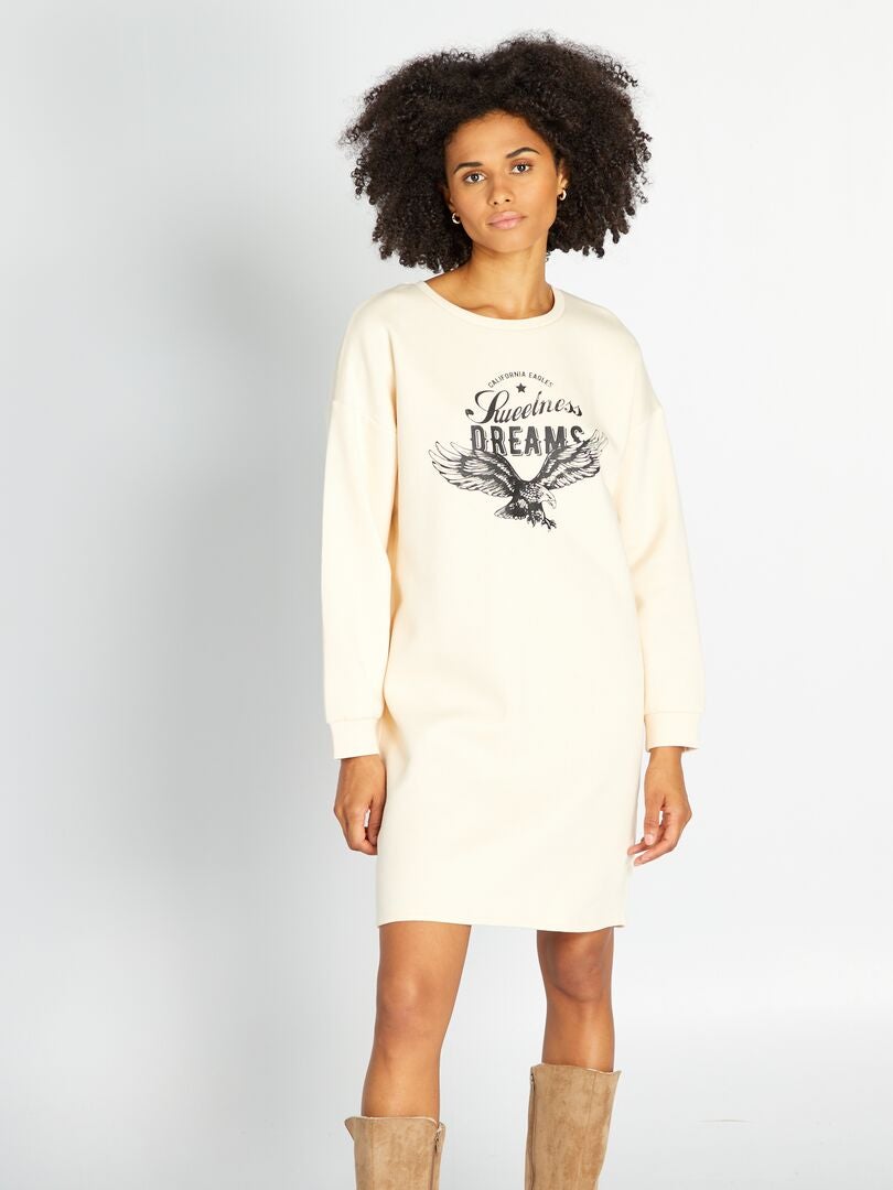 Bedrukte sweatshirtjurk - WIT