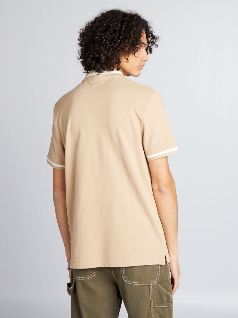 Polo de manga corta en contraste - BEIGE