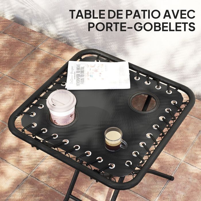 Lot de 2 chaise longue pliable et inclinable avec table d'appoint - Outsunny - porte-gobelets et appuie-têtes - charge 120 kg - noir
