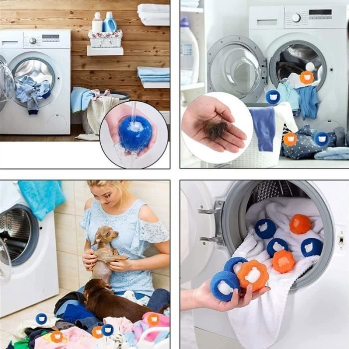 Boule Anti Poils - AUTREMENT - 8 Pièces - Réutilisables - Bleu - Pour Machine à Laver