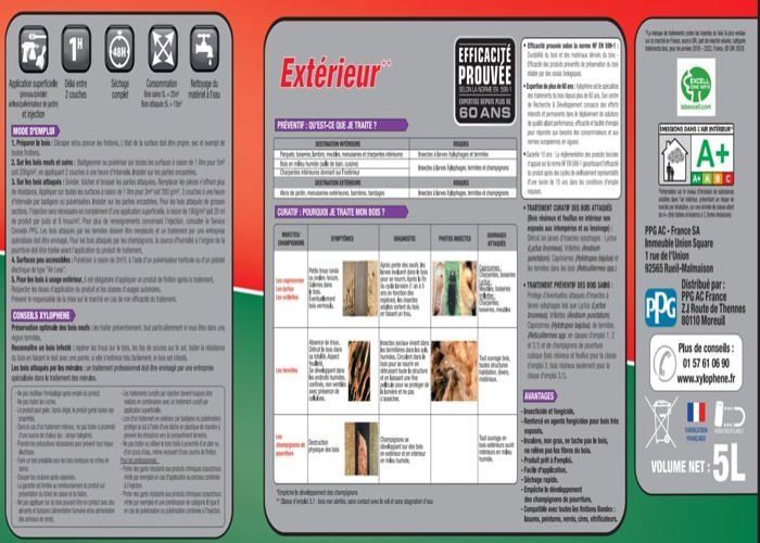 Traitement Bois Extérieurs-Anti Insectes et Anti Termites-Spécial Bois Très Exposés Extérieur-Formule Renforcée en Fongicide-5L