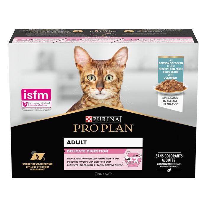 PRO PLAN Adult Delicate Digestion Fish Ocean Sauce 10x85g Bolsitas para Gatos Adultos