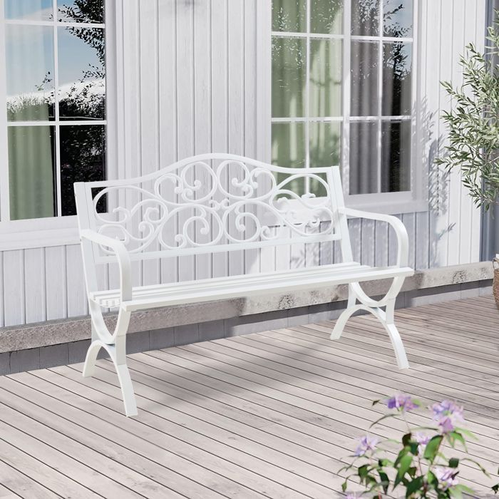 Utav Gartenbank 127 x 53 x 79 cm, weißer Stahl