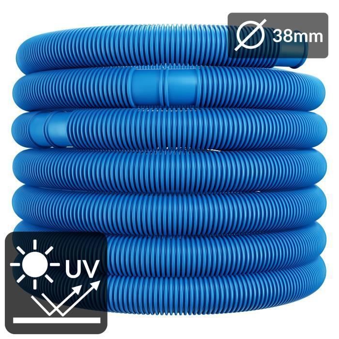 Manguera flexible azul de 10 m y 32 mm de diámetro para piscinas, con manguitos separadores, manguera para bomba, manguera de agua para riego de estanques.