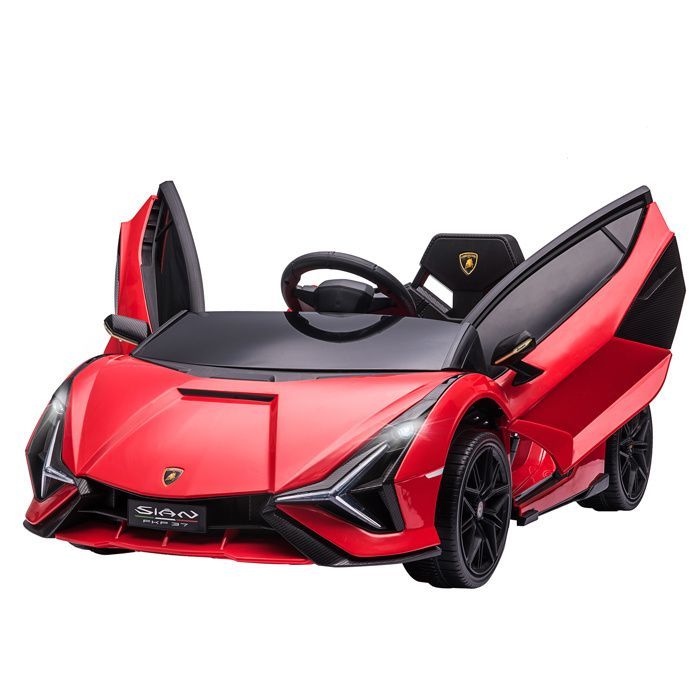 Coche eléctrico infantil - HOMCOM - Lamborghini Sian 12V con mando a distancia 2.4G, efectos de sonido y luces LED - ABS - Rojo