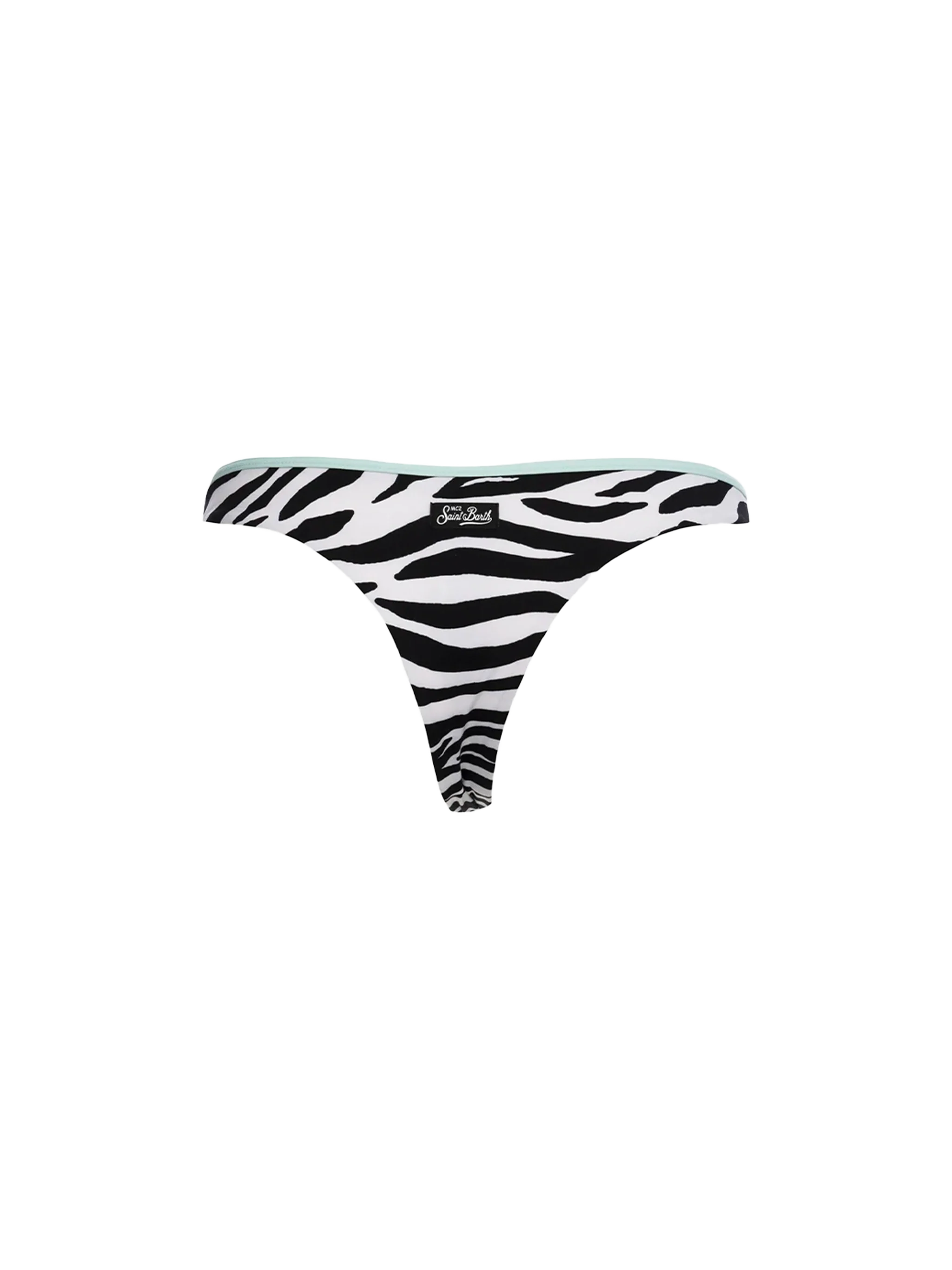 Naomi dameszwembroekje met zebraprint en hoge taille, afgewerkt met bies.