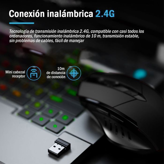 Mouse wireless SDLOGAL, mouse ottico ergonomico silenzioso, mouse wireless ricaricabile 2.4G con ricevitore nano USB, 6 pulsanti, nero