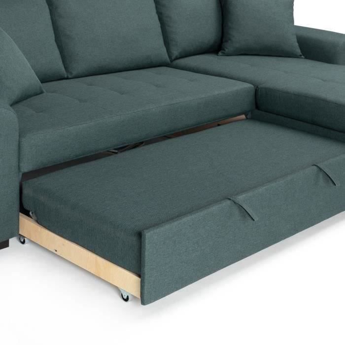 Canapé d'angle convertible réversible 4 places - Tissu Vert - L 244 x P 151 x H 90 - HAMILTON - Fabriqué en Ukraine