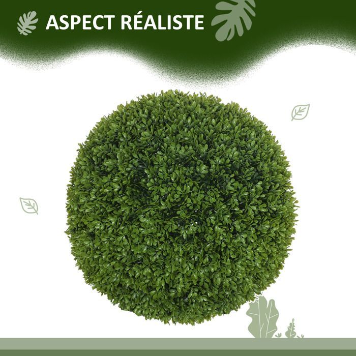 Lot de 2 boules de buis artificielles HOMCOM 40 cm, protection UV, décoration pour la maison, le jardin, la fête de mariage, vert