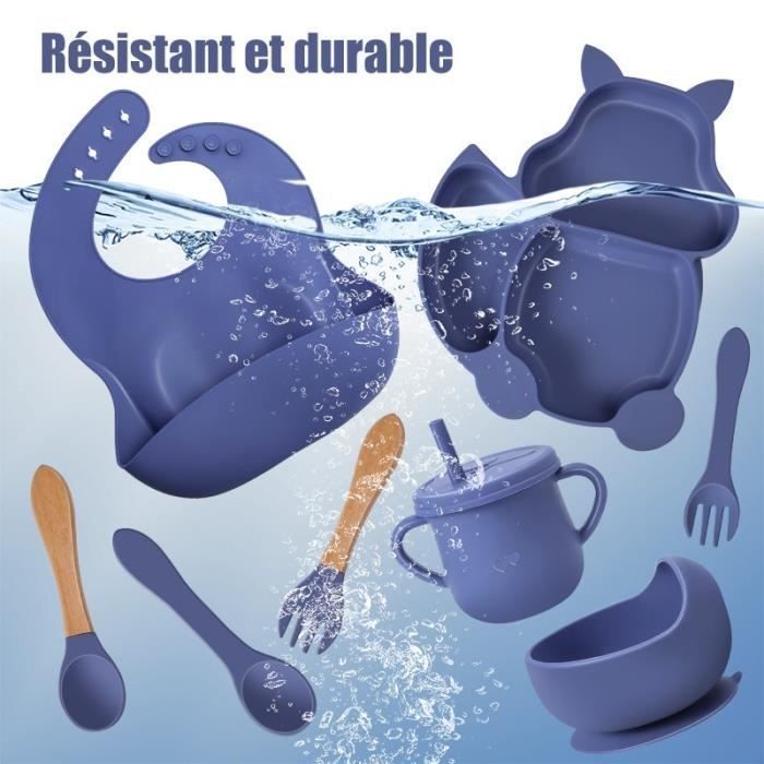 BPA-vrije siliconen babymaaltijdset, babybordjesset, kinderservies, blauw