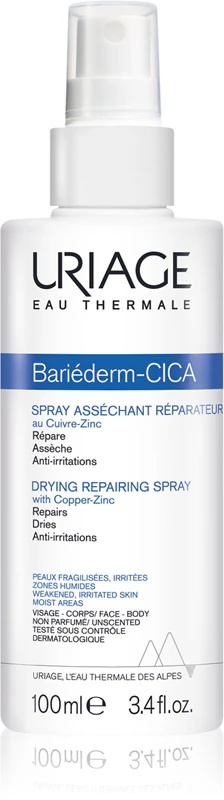 Uriage Bariéderm Cica Drying Repairing purškiamas atkuriamasis purškiklis su variu ir cinku.