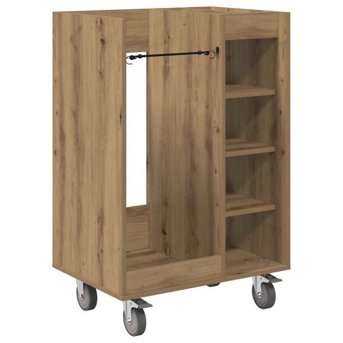 Taquilla de golf moderna - vidaXL - Roble artesanal - 65x45x98 cm - Amplio espacio de almacenamiento - 4 ruedas - Estructura metálica