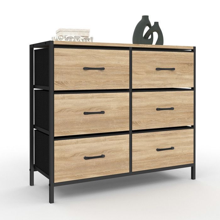 IDMARKET Commode 6 tiroirs en tissu UTAH 80 cm meuble de rangement design industriel