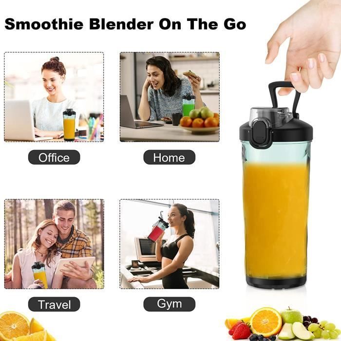 Blender Portable 600ml Mixeur Portable pour smoothies et milk-shakes Fresh Juice Mixer Bouteille avec USB-C rechargeable et 6 lames