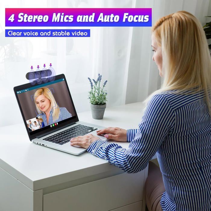 Webcam 4K - ALLENAMENTO FITNESS A CASA - W8GS - 25 FPS - Riduzione del rumore tramite IA - Messa a fuoco automatica a 85°