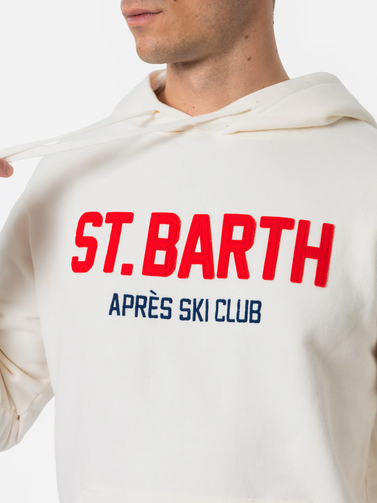 Weißes Herren-Sweatshirt von Tribeca mit Stickerei des St. Barth Apres Ski Clubs