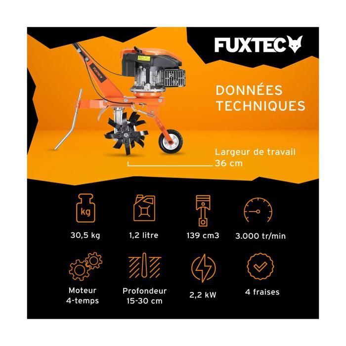 Motocultor de gasolina FUXTEC FX-AF1139 - 139 cc, 36 cm de ancho de trabajo
