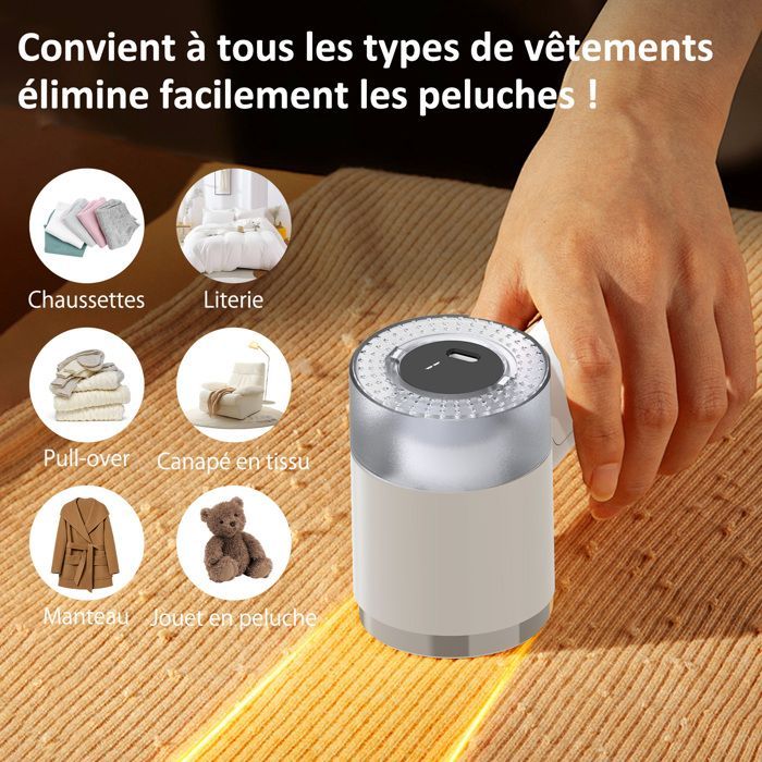 Rasoir Anti Bouloche,Écran LED,3 Niveaux de Puissance Réglables, Idéal pour Vêtements Canapés Couvertures Rideaux