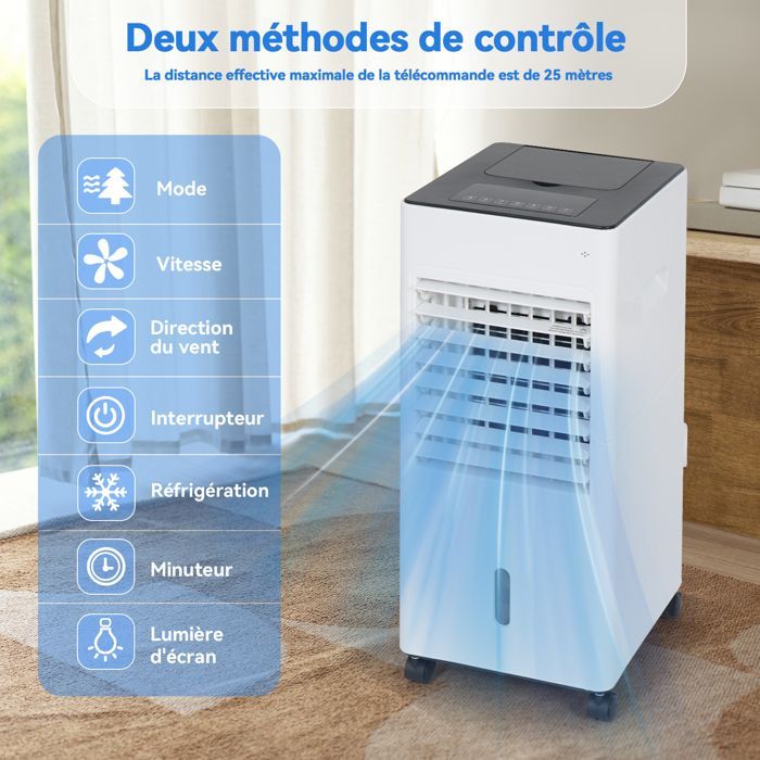 PULUOMIS Condizionatore d'aria portatile - Ventilatore raffreddatore d'aria - 3 velocità - Telecomando - Timer 12 ore