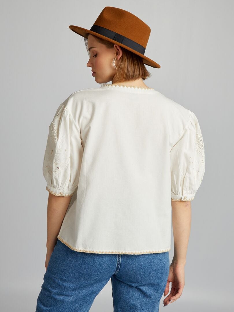 Blouse met borduurwerk - BEIGE