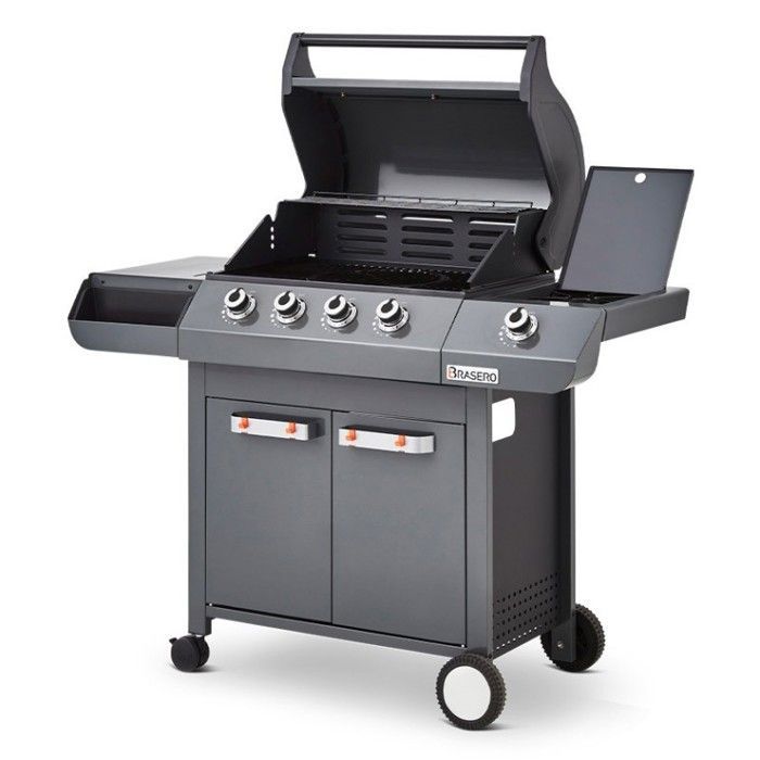 Barbacoa de gas Emma 4 + 1 lateral – BRASERO BY FAVEX – 4 quemadores 12,6 kW – Quemador lateral – FlexiGrill con plancha – Para 12 personas