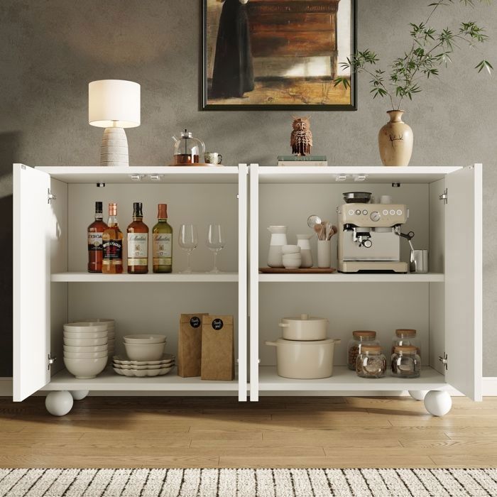 Dressoir met verwijderbare planken, kast, opbergmeubel voor eetkamer en woonkamer, minimalistische moderne kunststijl, wit
