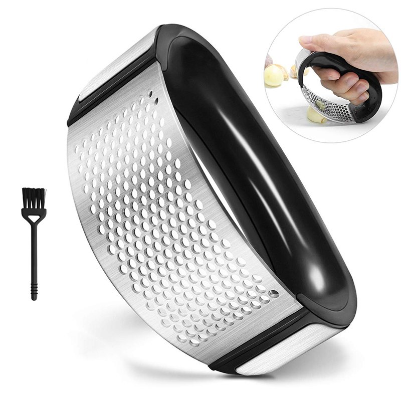 Stainless Steel Garlic Press Manual Garlic Chopper with Brush Easy Clean Dishwasher Safe Garlic Peeler Kitchen Accessories