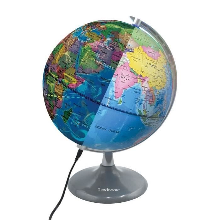 LEXIBOOK - Illuminated Day & Night Globe – Globe that illuminates during the day and displays a constellation map (French)