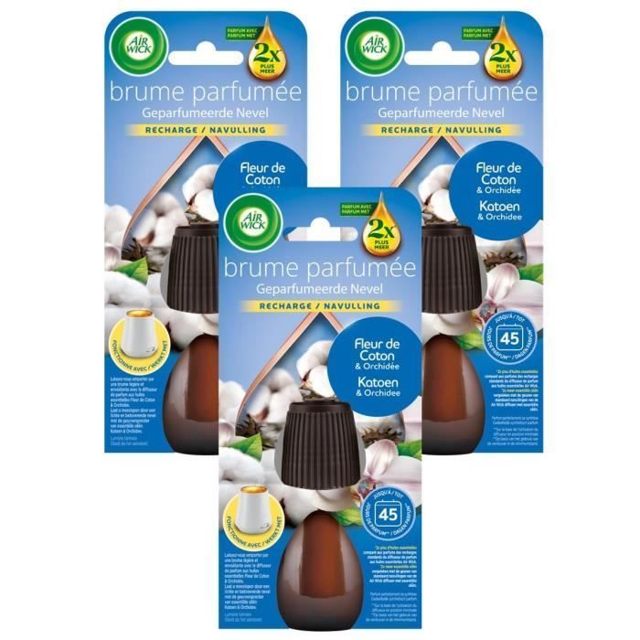 Lot de 3 Recharges Diffuseur Brume Parfumée désodorisant Huiles essentielles Coton