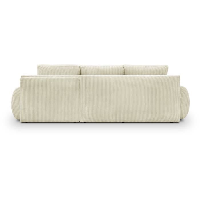 Sofá cama esquinero derecho MILO de 4/5 plazas - Pana beige - Compartimento de almacenamiento - Ancho 264 x Alto 84 x Profundidad 99/145 cm