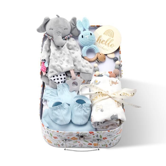 Newborn Gift Set, with Baby Comforter, Rattle, Pacifier Clip, Blanket, Bib, Stages Set, Socks, Gloves for Boys and Girls