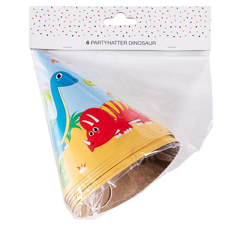 Giform papieren hoedjes, 6 stuks, dinosaurus