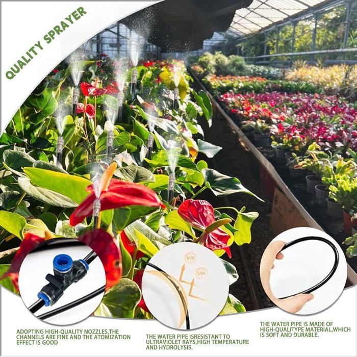 Kit de sistema de nebulización para patio, sistema de nebulización exterior de 10 m, nebulización de patio de 360°, sistema de enfriamiento por nebulización