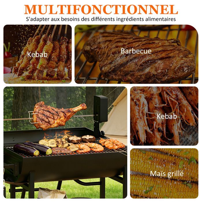 Barbecue Portable à Charbon de Bois avec Couvercle, 3 en 1 Chariot à Barbecue avec Grille à Poulet, pour Camping, Jardin, Balcon