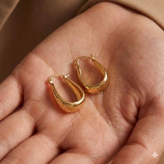 Pendientes - Mujer - Aros - Ovalados - Anchos - Chapados en oro amarillo de 18k - 3 micras - 25 x 15 mm