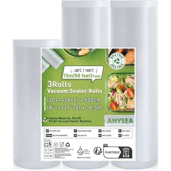 Bolsas para envasar al vacío de alimentos, 3 rollos: 20X1/28X2/X500 cm, rollo para envasar al vacío de alimentos sin BPA, película para envasar al vacío de alimentos Ga[MA386]